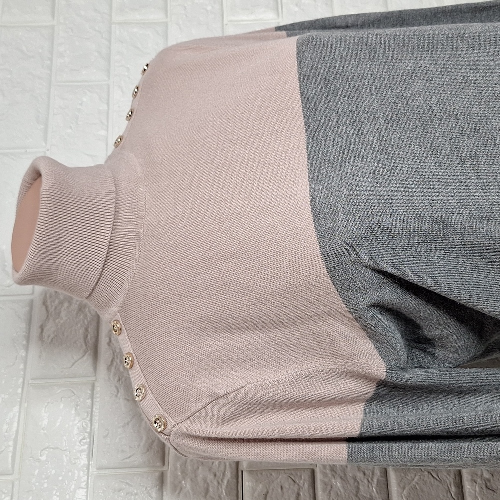 Joseph A Mauve And Grey Color Block Turtleneck Lo… - image 2